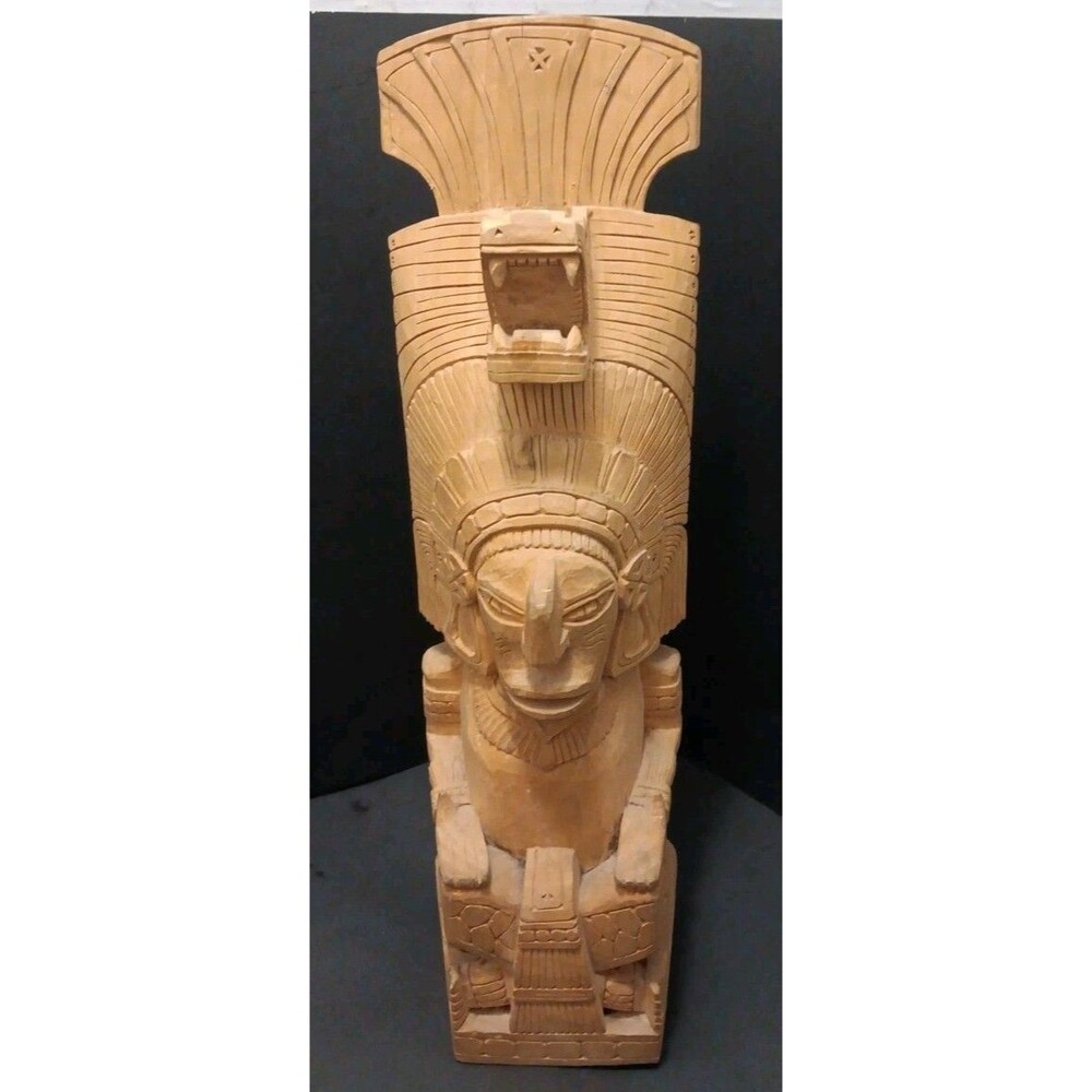 Vintage Aztec Mayan Wood Carved Totem Statue Large